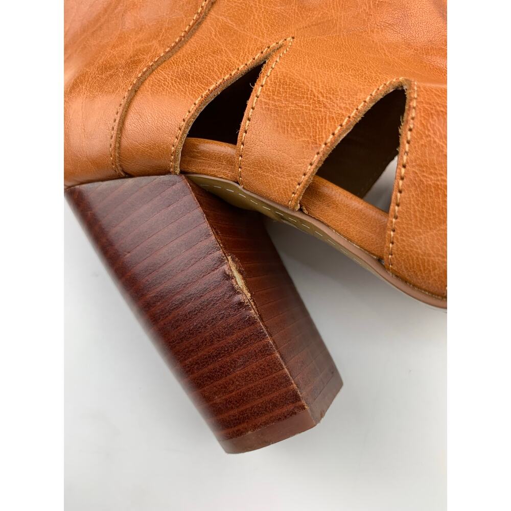 Kelsi Dagger Brooklyn KDB Peep Toe Ankle Boots Tan Leather Heels Women's 6.5 - Picture 10 of 13